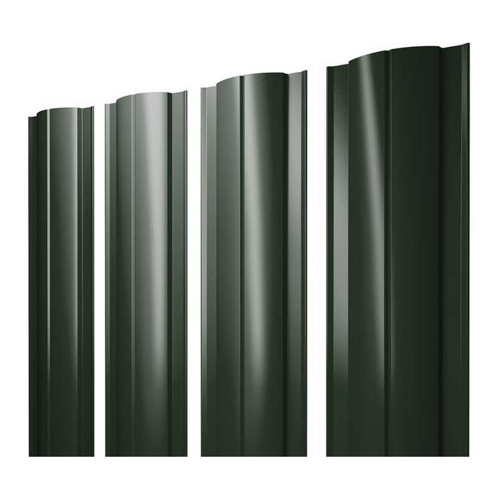 Штакетник Круглый Grand Line 0,5 GreenCoat Pural BT, matt RR 11 Темно-Зеленый, Хромовая Зелень - фото №1